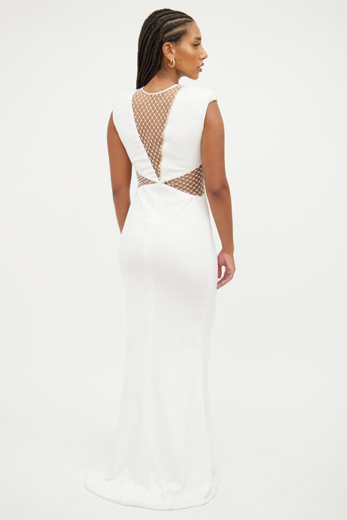 CDGNY White Mesh Rhinestone Gown