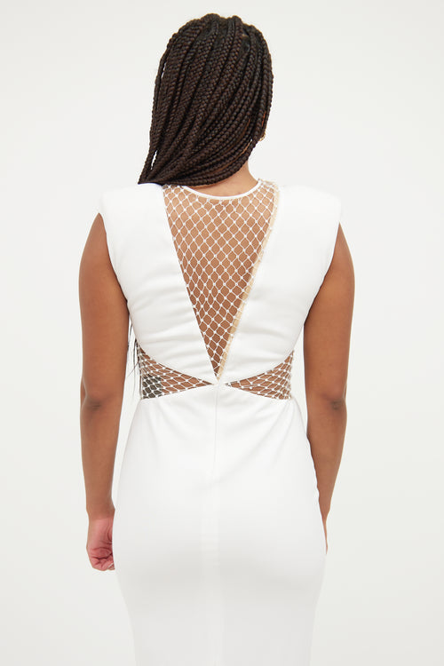 CDGNY White Mesh Rhinestone Gown