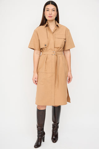 Cedric Charlier Brown Belted Midi Shirt Dress