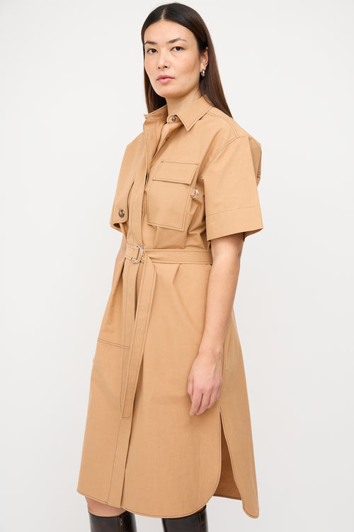 Cedric Charlier Brown Belted Midi Shirt Dress