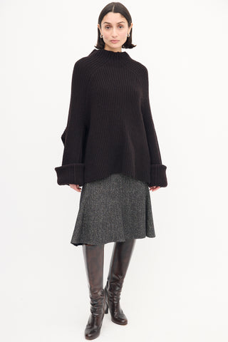 Celine Dark Brown Wool Knit Mock Neck Sweater