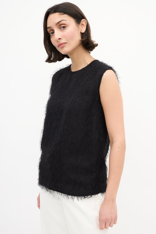 Celine Black Fuzzy Sleeveless Top