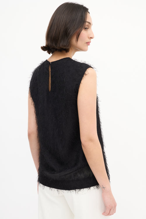 Celine Black Fuzzy Sleeveless Top