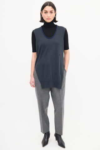 Celine Grey 
Navy Wool Silk Blend Vest