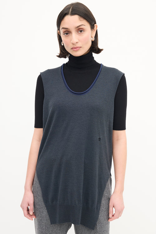 Celine Grey 
Navy Wool Silk Blend Vest