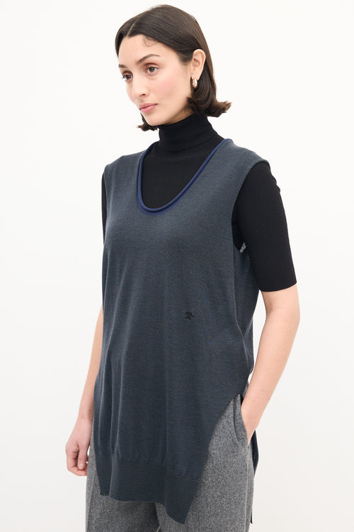 Celine Grey 
Navy Wool Silk Blend Vest