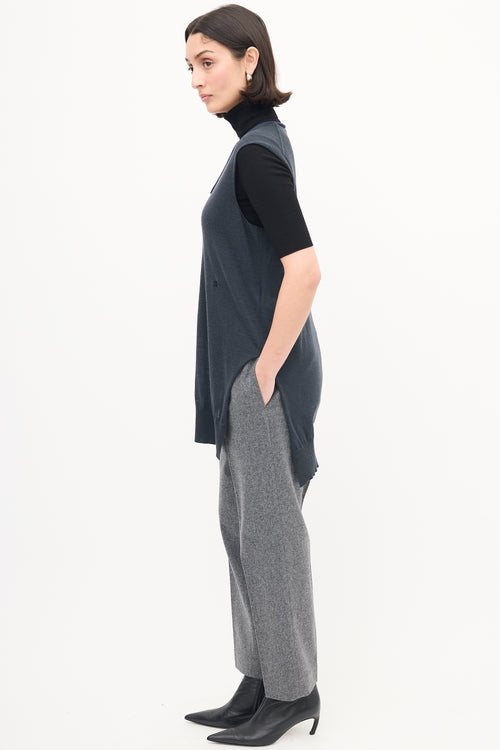 Celine Grey 
Navy Wool Silk Blend Vest