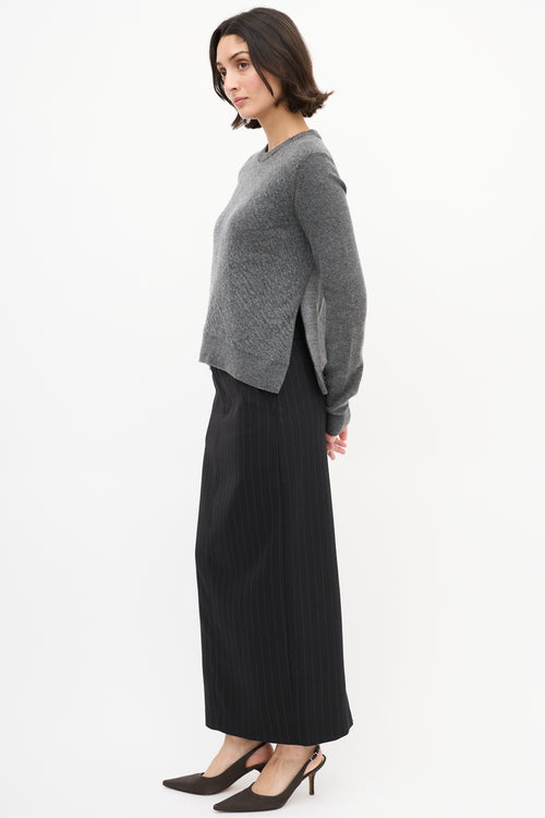 Celine Grey Wool Side Vent Panelled Sweater