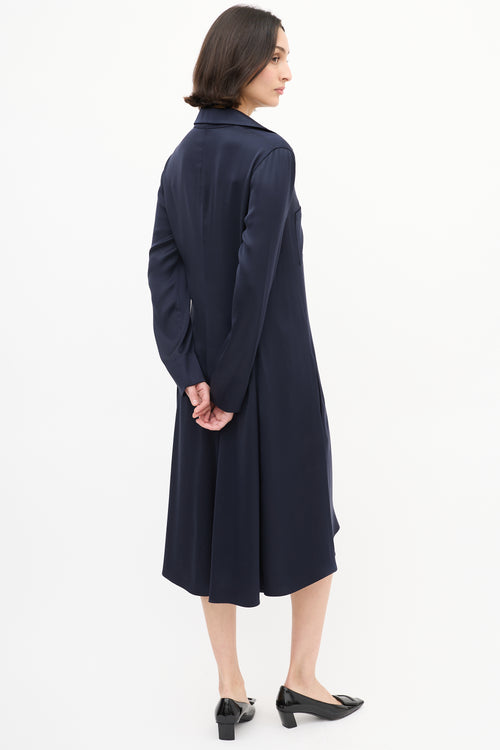 Celine Navy Silk Two Pocket Midi Dress