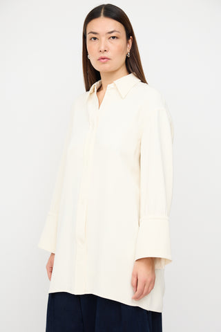 Celine Cream Silk Wide Cuff Shirt Dress