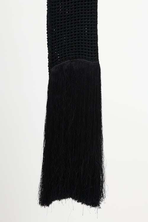 Celine Black Crochet Fringe Scarf