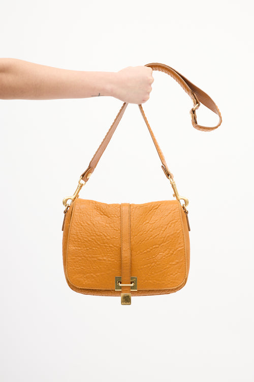 Celine 2011 Orange Leather Flap Shoulder Bag