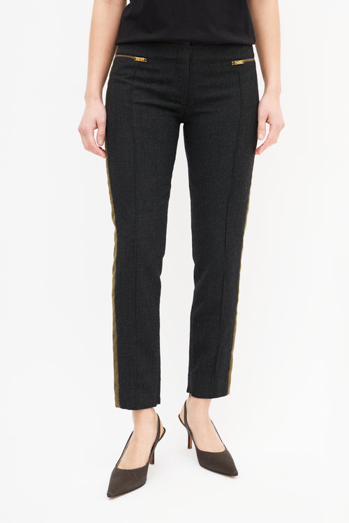 Celine Dark Grey 
Green Wool Stripe Trouser