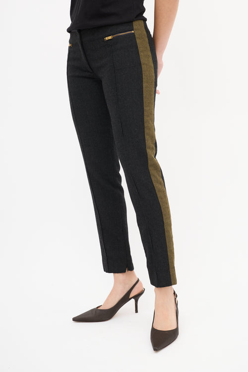 Celine Dark Grey 
Green Wool Stripe Trouser