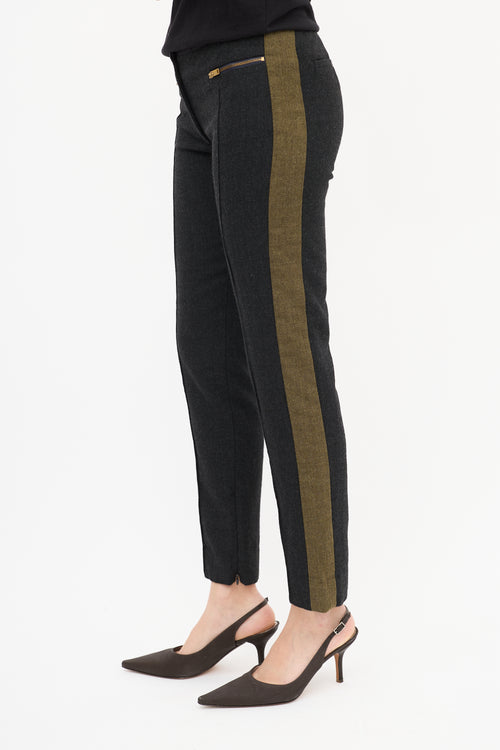 Celine Dark Grey 
Green Wool Stripe Trouser