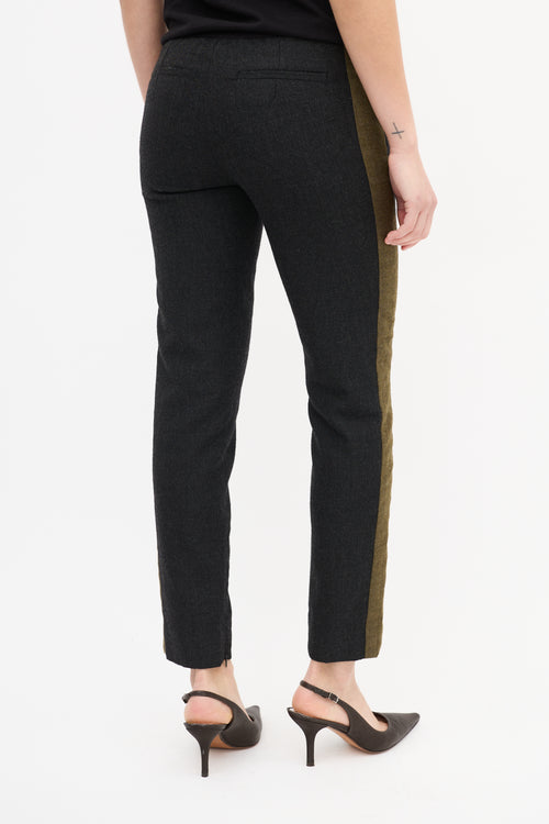 Celine Dark Grey 
Green Wool Stripe Trouser