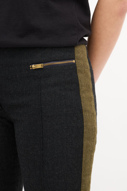 Celine Dark Grey 
Green Wool Stripe Trouser