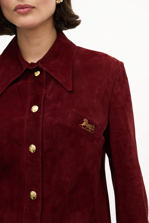 Celine Vintage Dark Red Suede Snap Buttoned Shirt