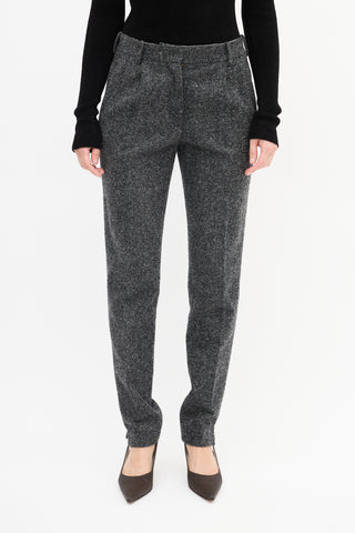 Celine Dark Grey Wool Tweed Tapered Trouser