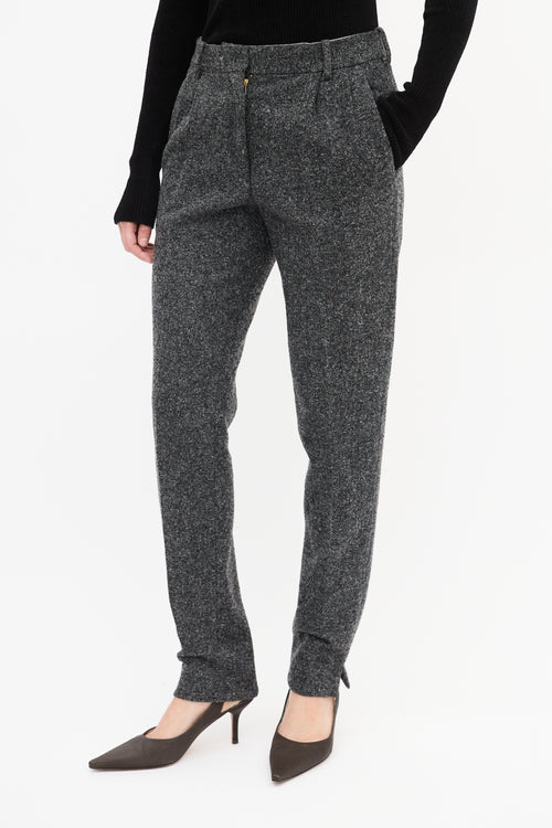 Celine Dark Grey Wool Tweed Tapered Trouser