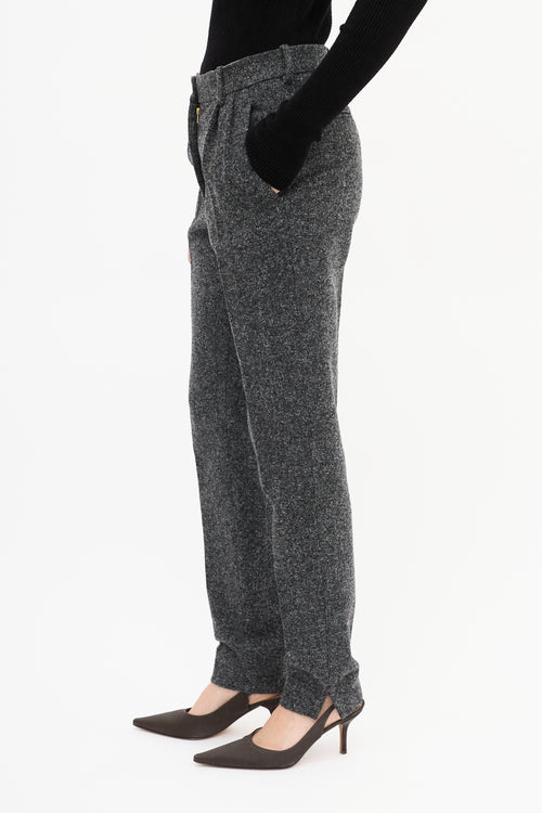 Celine Dark Grey Wool Tweed Tapered Trouser