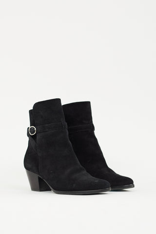 Celine Black Suede Buckle Strap Ankle Boot