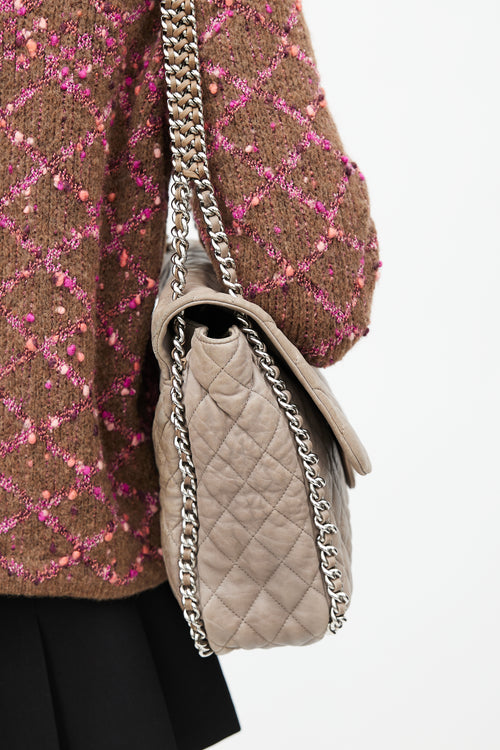 Chanel 2010 Grey Leather Chain Around Shoulder Bag