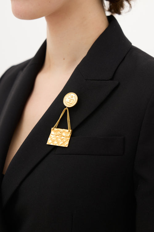 Chanel 1990s Gold Coin Flap Bag Brooch