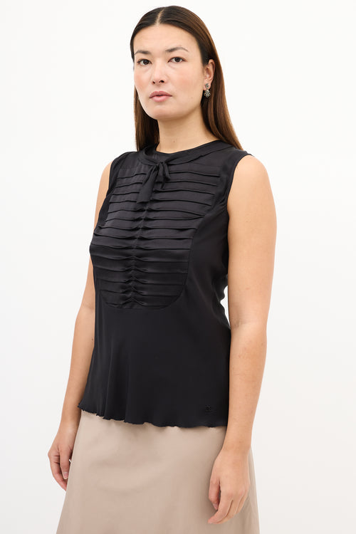 Chanel SS 2006 Black Silk Pleated Sleeveless Top