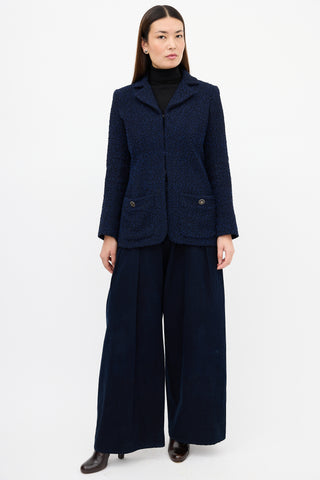 Chanel Navy 
Black Boucle CC Button Jacket