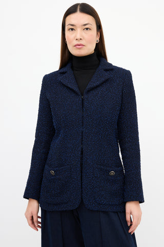 Chanel Navy 
Black Boucle CC Button Jacket