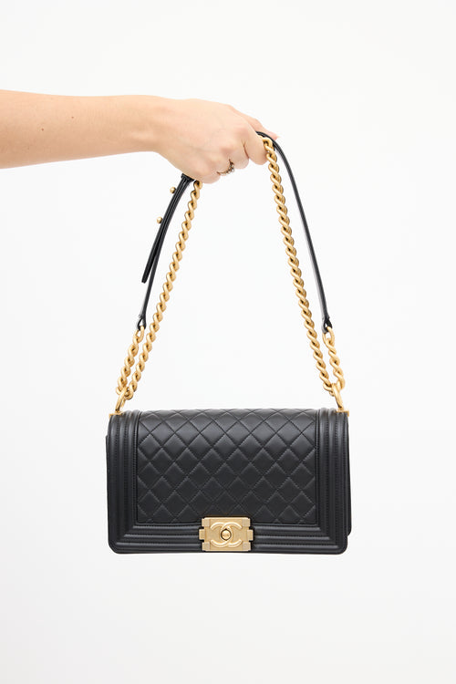 Chanel 2019 Black Leather Medium Boy Bag