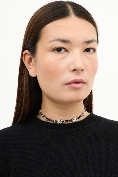 Chanel 2021 Ruthenium Chain 
Strass CC Necklace