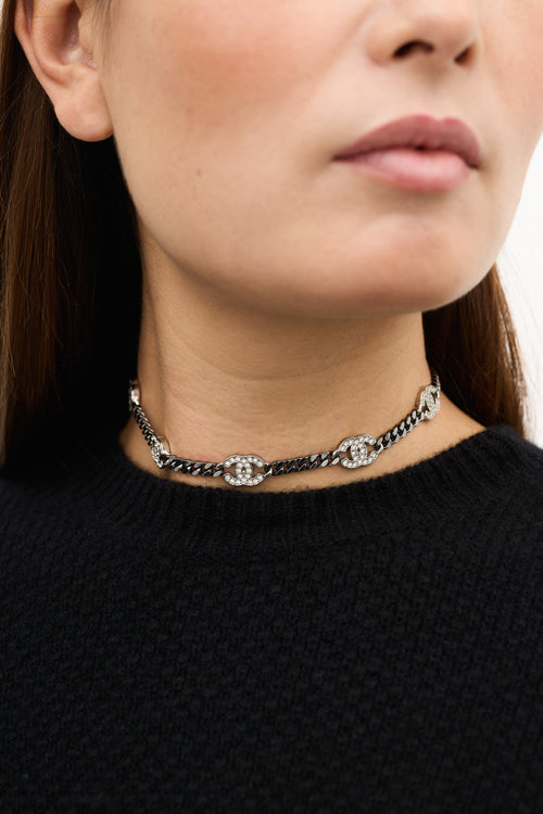 Chanel 2021 Ruthenium Chain 
Strass CC Necklace