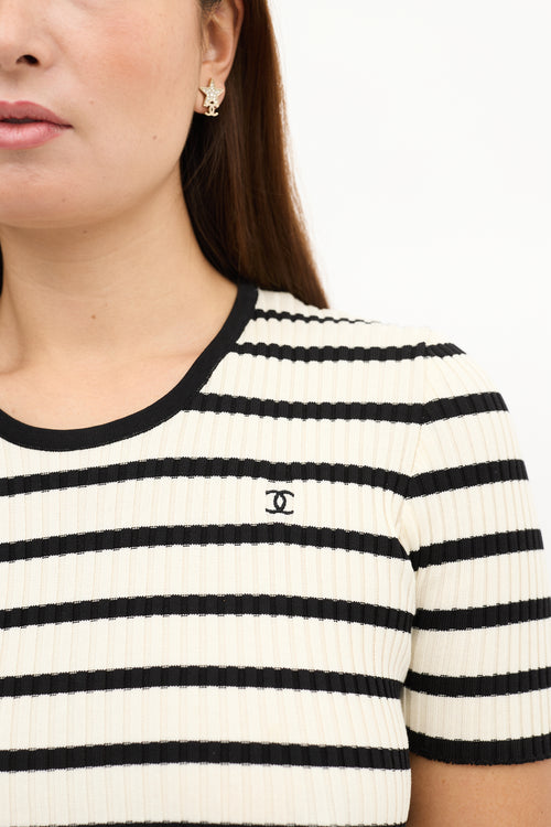 Chanel SS 1998 Cream 
Black Striped CC Top