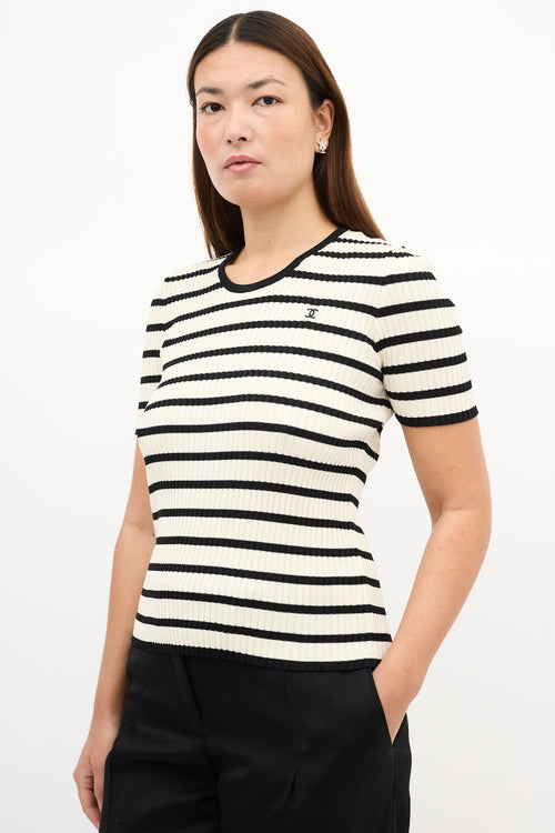 Chanel SS 1998 Cream 
Black Striped CC Top