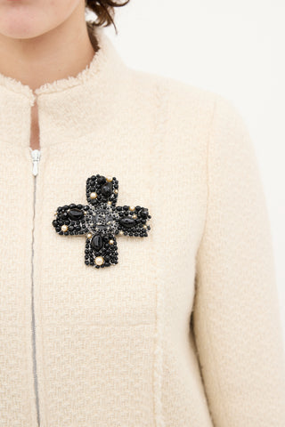 Chanel Fall 2005 Silver 
Black Stone CC Cross Brooch