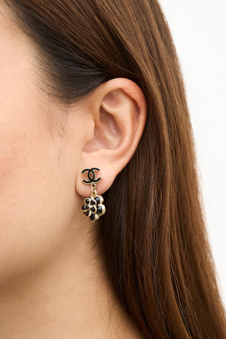 Chanel SS 2009 Gold 
Black Camelia CC Drop Earrings