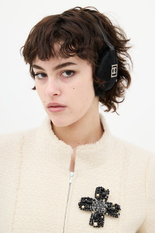 Chanel Black 
Silver CC Fur Earmuffs