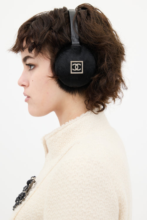 Chanel Black 
Silver CC Fur Earmuffs