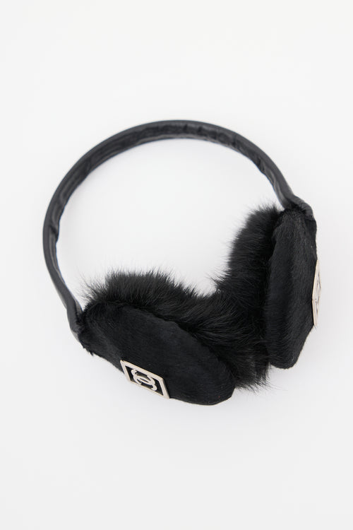 Chanel Black 
Silver CC Fur Earmuffs