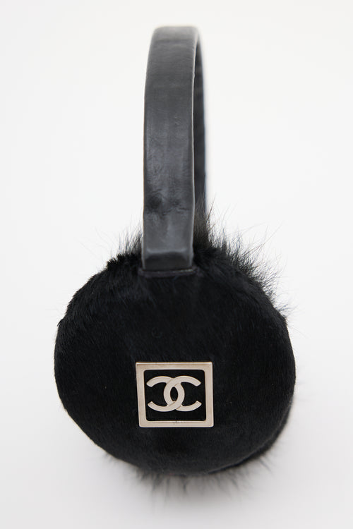 Chanel Black 
Silver CC Fur Earmuffs