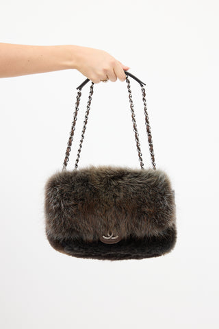 Chanel 2013 Green 
Brown Fur CC Flap Bag