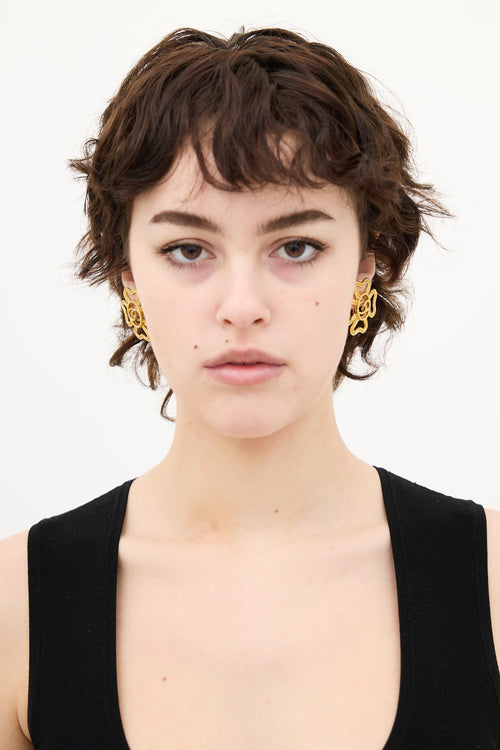 Chanel 1990s Gold Rope CC Clover Clip On Earrings