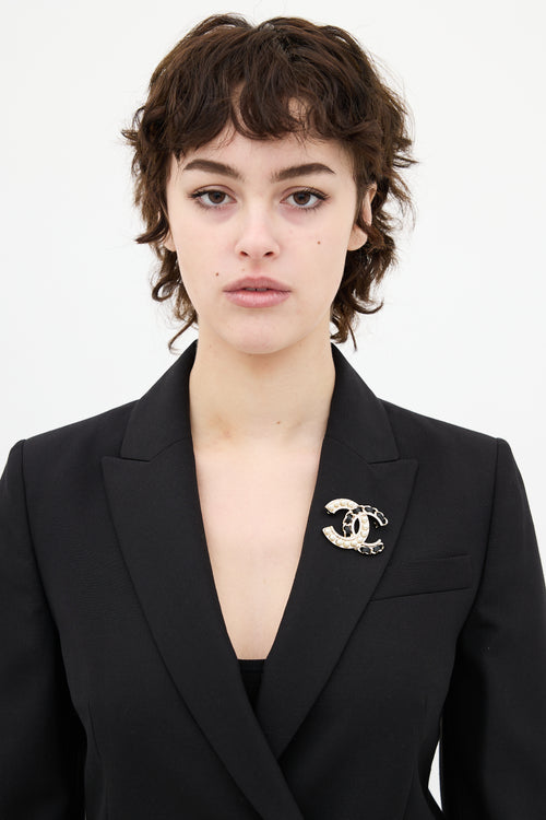 Chanel Fall 2019 Pale Gold Embellished CC Brooch