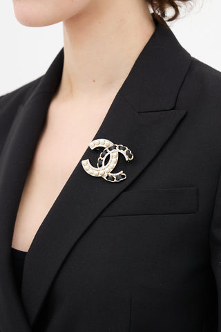 Chanel Fall 2019 Pale Gold Embellished CC Brooch