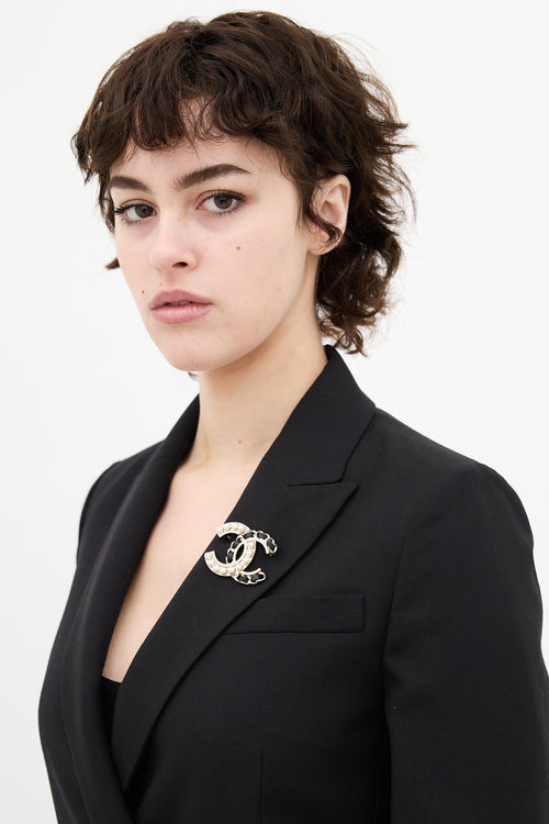 Chanel Fall 2019 Pale Gold Embellished CC Brooch