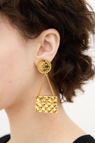 Chanel 1988 Gold Coin Flap Bag Drop Earrings