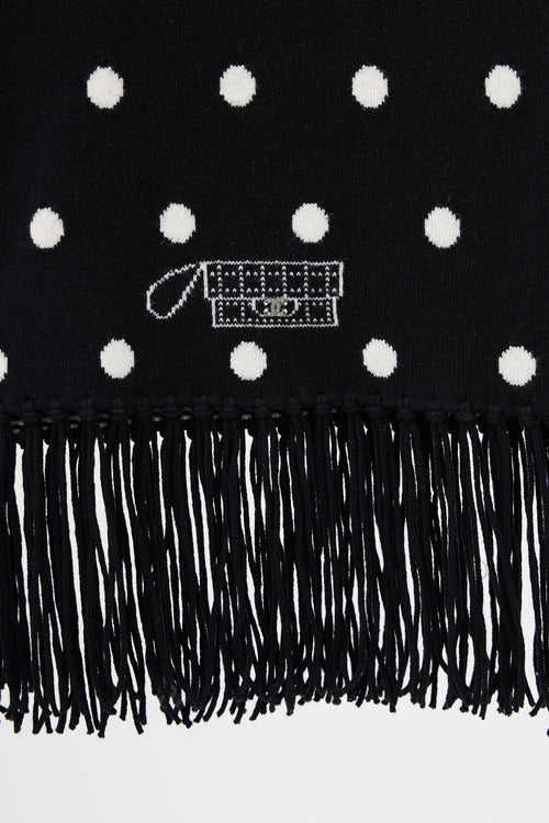 Chanel Fall 2008 Black 
White Cashmere Patterned Scarf