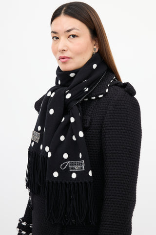 Chanel Fall 2008 Black 
White Cashmere Patterned Scarf